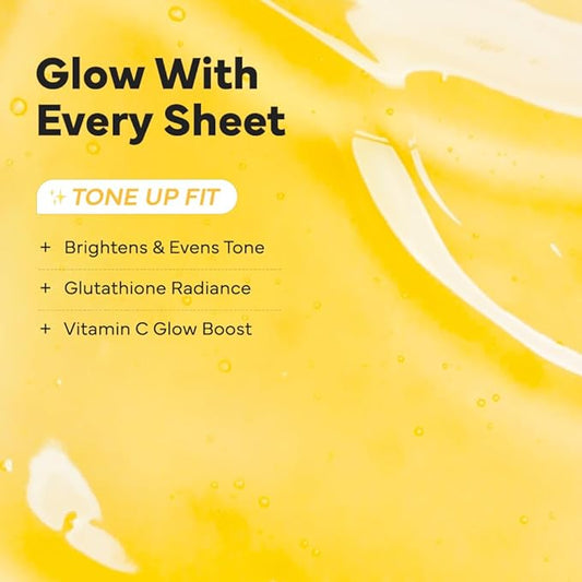 SAM’U PH Sensitive Tone Up Fit Face Mask – Radiance-Enhancing Vegan Sheet Mask with Glutathione, Niacinamide, and Vitamin C, Healthy Glow Travel-Friendly Korean Skincare (5 Sheets)