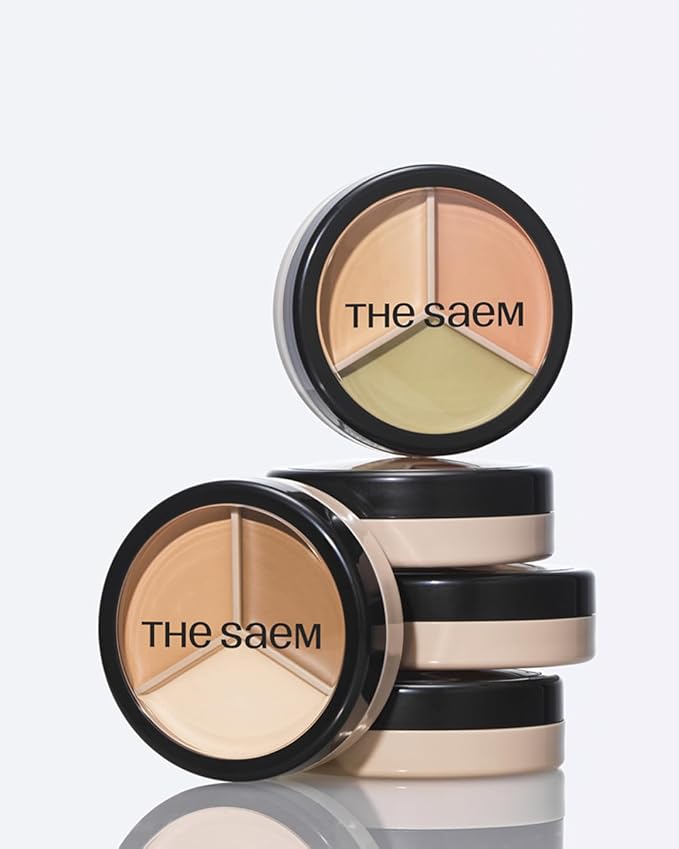 THESAEM Cover Perfection Triple Pot Concealer - 3 Color Concealer with Clear Beige, Green & Peach Shades - Full Coverage to Correct & Conceal Redness, Dark Circles, 01 Correct Beige