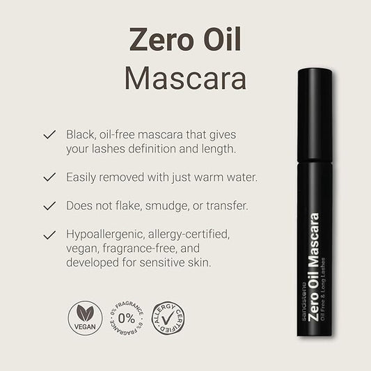 Sandstone Scandinavia Zero Oil Hypoallergenic Mascara Sensitive Eyes - Smudge-Proof, Lengthening and Defining - Fragrance Free, Vegan, Non Toxic - Oil Free and washable