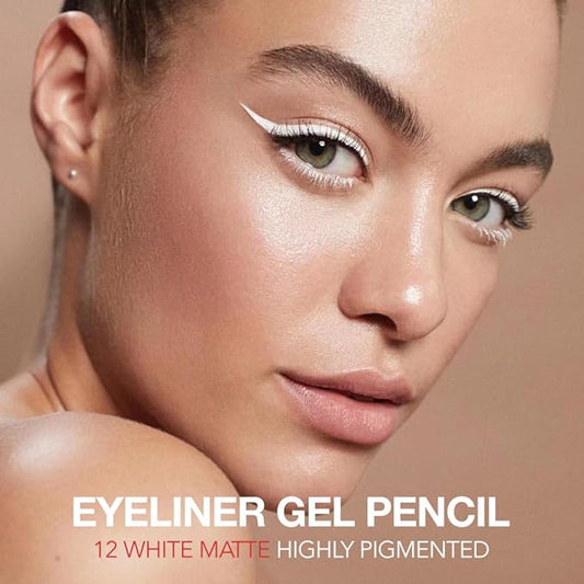 White Matte Gel Eyeliner Pencil, Multi-Use Waterline Eyeliner with Sharpener, Sharpenable Eye Liner Waterproof Smudge Proof, High Pigmented Eye Makeup Liners, Vegan & Cruelty-Free 12