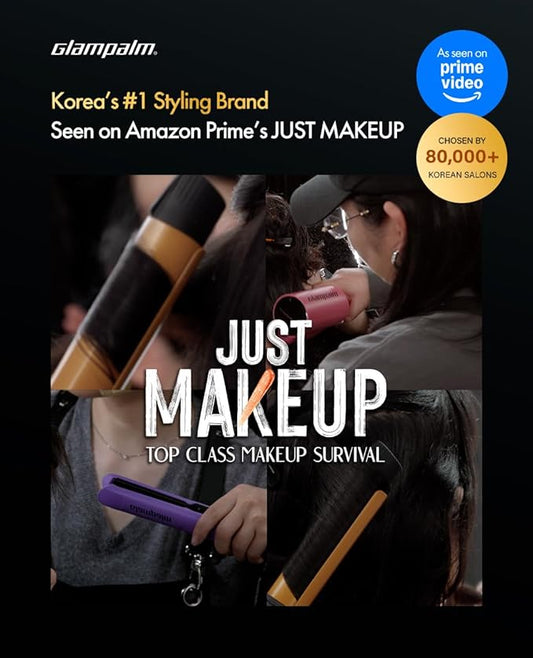 GLAMPALM Hair Straightener 1" Ceramic Volumizing flat iron Infused with Vita C, Korea's No.1 Professional Salon Tool, Curved Plates, Dual Voltage, 11 Heat Settings(220°–450°), 25s Fast Heat-Up (GP202)