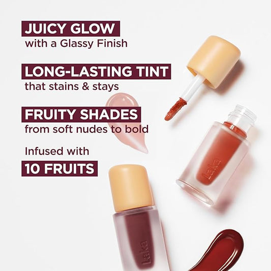 Laka Fruity Glam Lip Tint Mini, Glowing Lip Stain with Wide Color Spectrum, Hydrating & Lightweight Texture, Long-Lasting Bold Stain, Non-Sticky, Vegan, K-Beauty (#148 Acai)