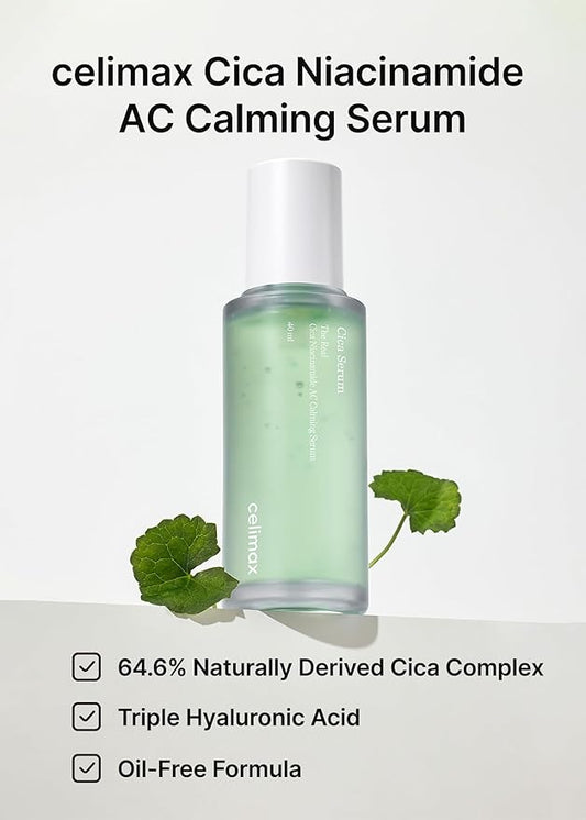 celimax The Real Cica Niacinamide AC Calming Serum 40ml | Hyaluronic Acid Redness Relief Moisturizing Soothing Restoring Serum Mild Formula for Sensitive,Christmas Gift Stocking Stuffers
