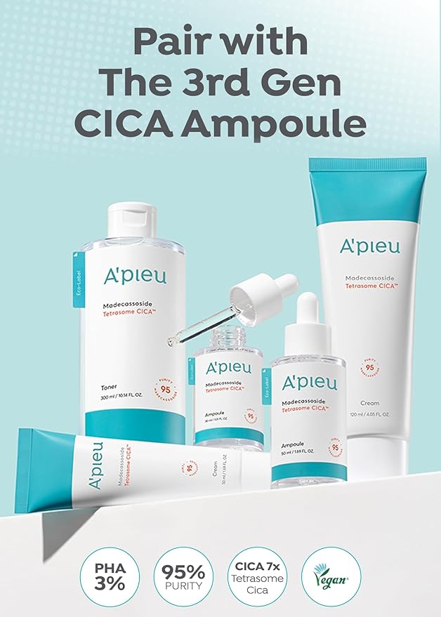 A'PIEU Madecassoside Tetrasome Cica Cream 4.06 Fl oz / 120ml - Upgraded Absorption, Enhanced Skin Barrier, Calming Effects - Centella Asiatica, Asiaticoside, Asiatic Acid