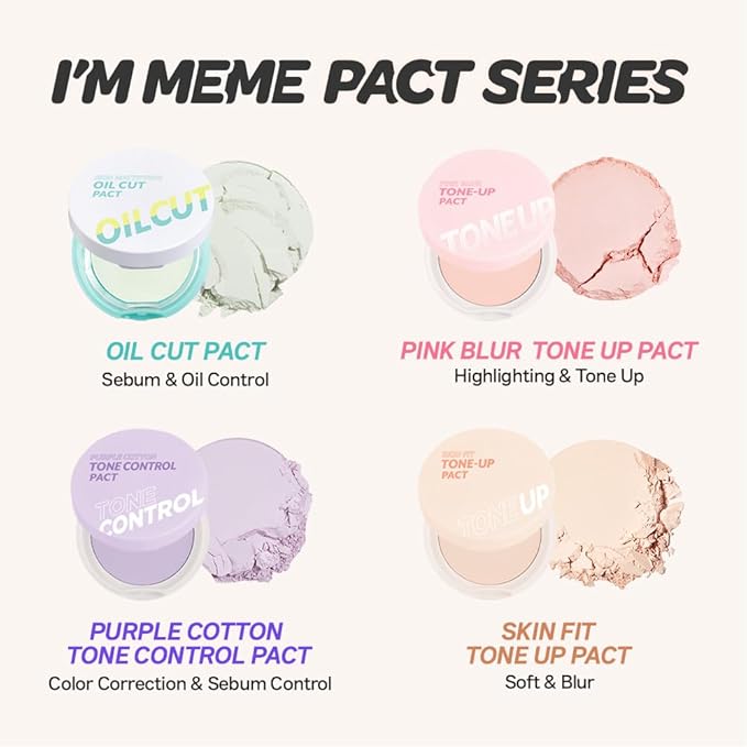 I'M MEME Compact - Oil Cut Pact | Sebum Absorbing, Korean Pressed Setting Powder for Blurring Effect, Makeup Powder Foundation, Translucent Compact, Finishing Powder, Oil Control Face Powder, 0.35 Oz