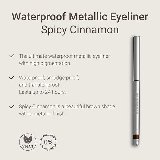 Sandstone Scandinavia Hypoallergenic Waterproof Eyeliner - Fragrance Free Metallic Eye liner - Vegan and Cruelty Free Eye Pencil - Eyeliner Pencil for Sensitive Eyes (Spicy Cinnamon)