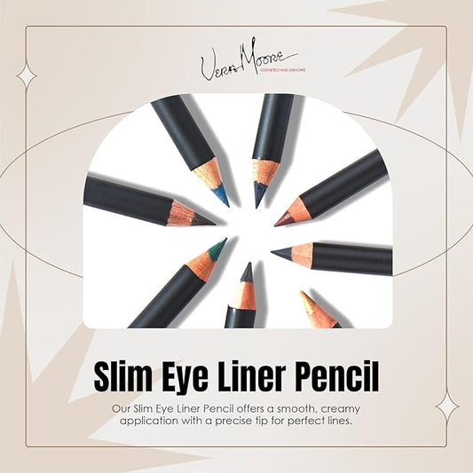 Vera Moore Slim Eye Liner Pencil, Smooth Formula, Hypoallergenic and Vegan, Smudge-Proof and Waterproof Application, Bold and Defined Lines Eyeliner, (0.05 Oz) (Charcoal)