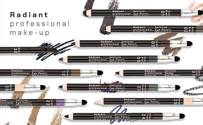 Radiant Professional Waterproof Eyeliner Pencil - Eyeliner Waterproof Smudge Proof for Woman - Long Lasting Under Eye Pencil for Smoky Eye - Soft Waterline Eye liner with Smudger Tool Olive (12)