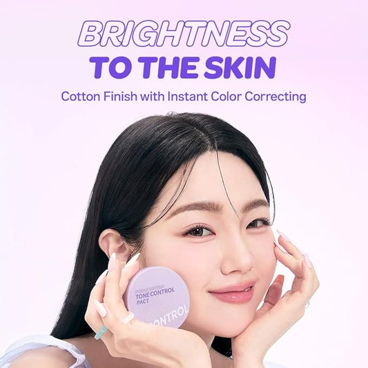 I'M MEME Compact - Purple Cotton Tone Control Pact | Korean Pressed Setting Powder With Berry Complex, Makeup Powder Foundation, Translucent Compact, Finishing Powder, Oil Free Face Powder, 0.35 Oz