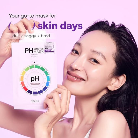 SAM’U PH Sensitive Vital Fit Face Mask – Firming & Barrier Repair Creamy Sheet Mask with 12 Peptides and Collagen, Travel-Friendly Korean Skincare (5 Sheets)