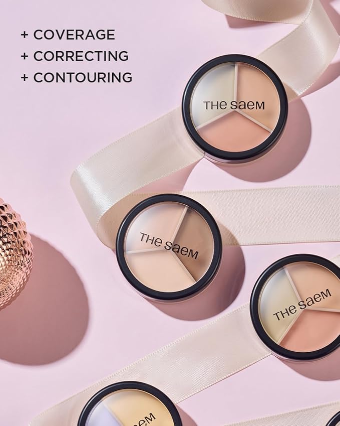 THESAEM Cover Perfection Triple Pot Concealer 04 Tone Up Beige - for Fair to Light Skin Tone - 3 Color Full Coverage Concealer - Covers Pigmentation and Blemish Spots, Corrects Skin Tone