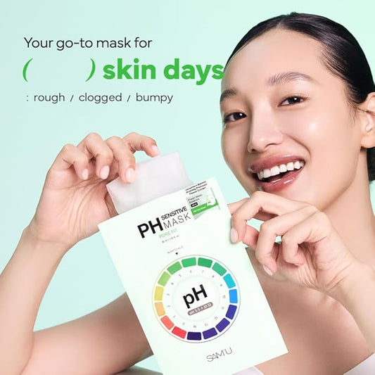 SAM’U PH Sensitive Pore Fit Face Mask – Pore Tightening & Exfoliating Vegan Sheet Mask with AHA, BHA, PHA, LHA, Texture Refining, Travel-Friendly Korean Skincare (5 Sheets)