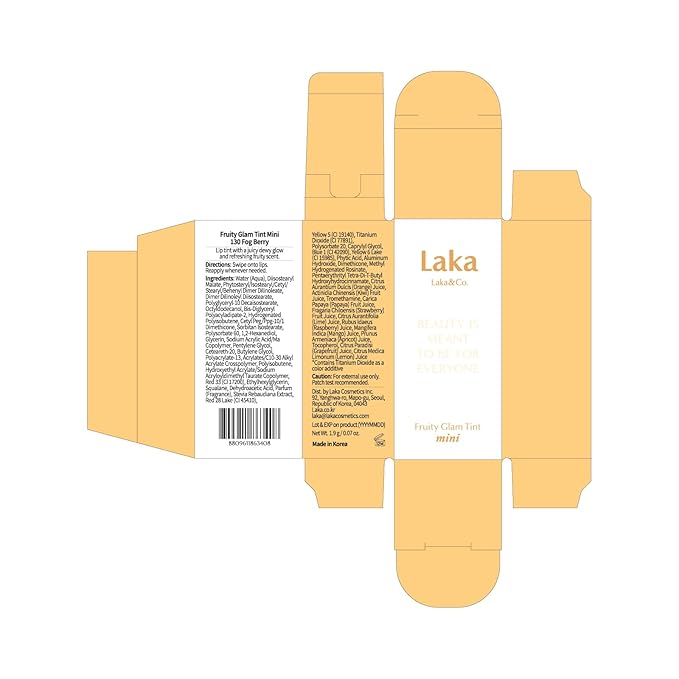 Laka Fruity Glam Lip Tint Mini, Glowing Lip Stain with Wide Color Spectrum, Hydrating & Lightweight Texture, Long-Lasting Bold Stain, Non-Sticky, Vegan, K-Beauty (#130 Fog berry)