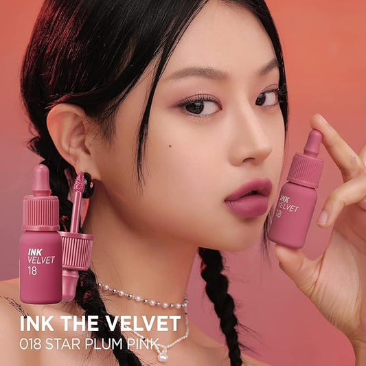 Peripera Ink the Velvet Lip Tint - High Pigment Color, Longwear, Weightless, Not Animal Tested, Gluten-Free, Paraben-Free (18 STAR PLUM PINK)