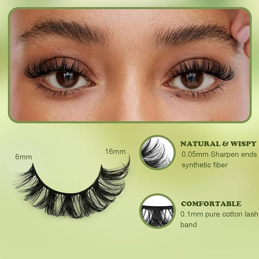 Fake Eyelashes Wispy Faux Mink Lashes D Curly 3D Volume False Lashes Russian Strip Lashes Pack, 14 Pairs