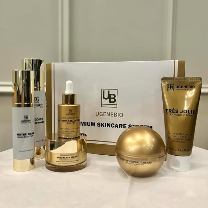 Premium Skincare System – 6-in-1 Complete K-Beauty Set with Cleansing Cream, Mud Mask, Serum, Reversal Cream, Peptide Toner & Beauty Mist