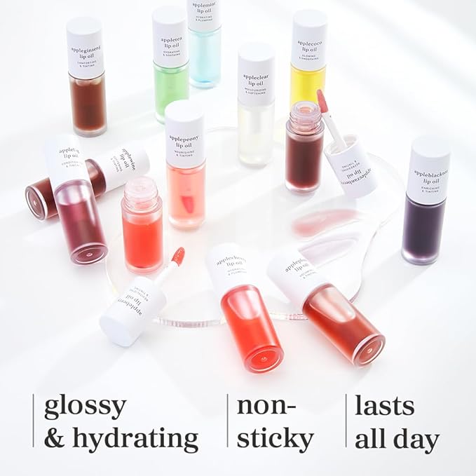 NOONI Korean Lip Oil - Appleberry + Appleplum + Applewine, 0.12 FL Oz Bundle