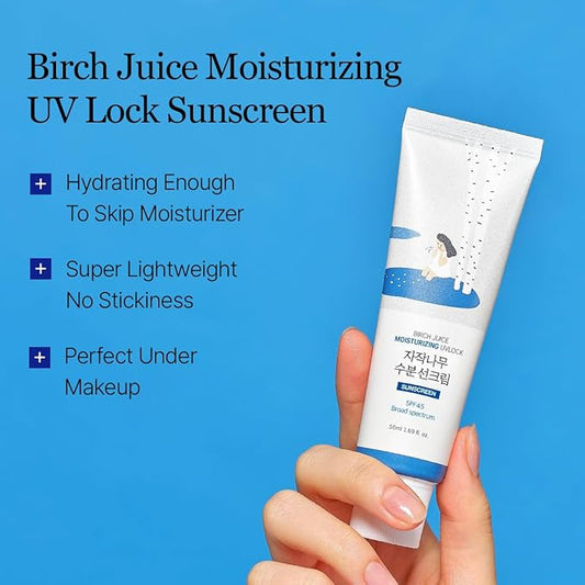 ROUND LAB Birch Juice Moisturizing UV LOCK SPF 45 | NBC No1 SPF, Glow Sunscreen for Daily Skincare, Non-toxic, UV Protection, Lightweight, Oil-Free, Organic, Korean Sunscreen (1.69 Fl Oz)