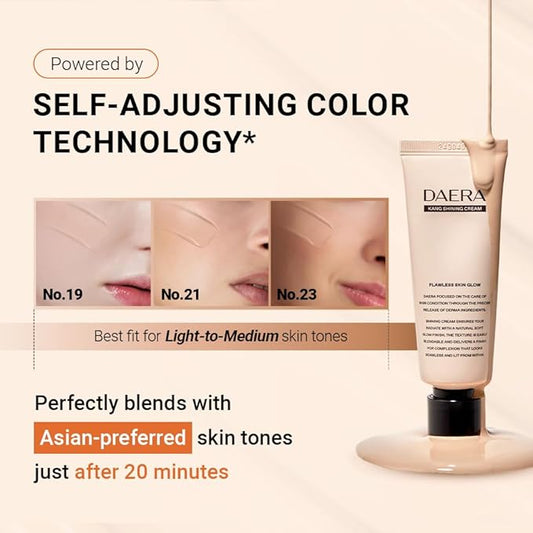 DAERA Kang Shining Korean BB Tinted Moisturizer Cream (1 Color,Neutral), Self Adjusting BB Cream,1.35 fl oz, Glowing Skin Natural Makeup, Buildable Coverage, Lightweight
