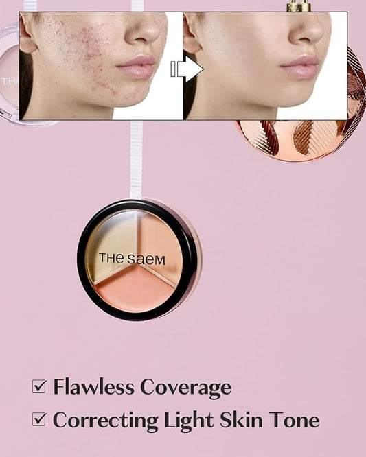 THESAEM Cover Perfection Triple Pot Concealer 03 Correct Up Beige - for Fair to Light Skin Tone - 3 Color Full Coverage Concealer - Covers Blemishes Spots, Dark Circles, Redness Skin