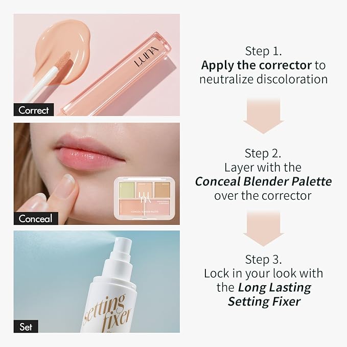 LUNA Long Lasting Corrector 03 Salmon Beige, Color Corrector, Dark Circles & Dark Spots, Lightweight, Natural Coverage, Ideal for Fair to Light Skin, 0.22oz