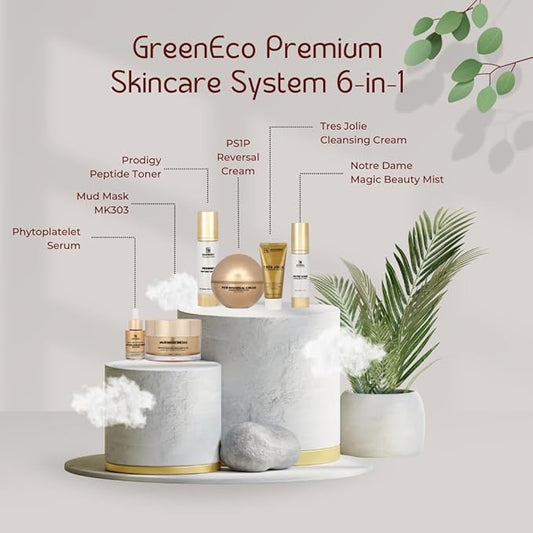 Premium Skincare System – 6-in-1 Complete K-Beauty Set with Cleansing Cream, Mud Mask, Serum, Reversal Cream, Peptide Toner & Beauty Mist