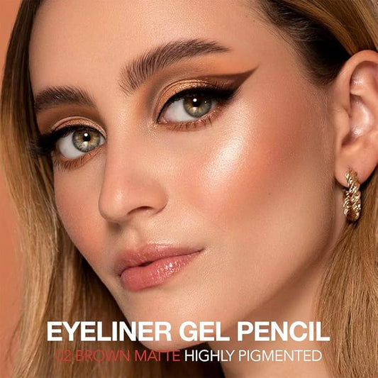 Brown Matte Gel Eyeliner Pencil, Multi-Use Waterline Eyeliner with Sharpener, Sharpenable Eye Liner Waterproof Smudge Proof, High Pigmented Eye Makeup Liners, Vegan & Cruelty-Free 02