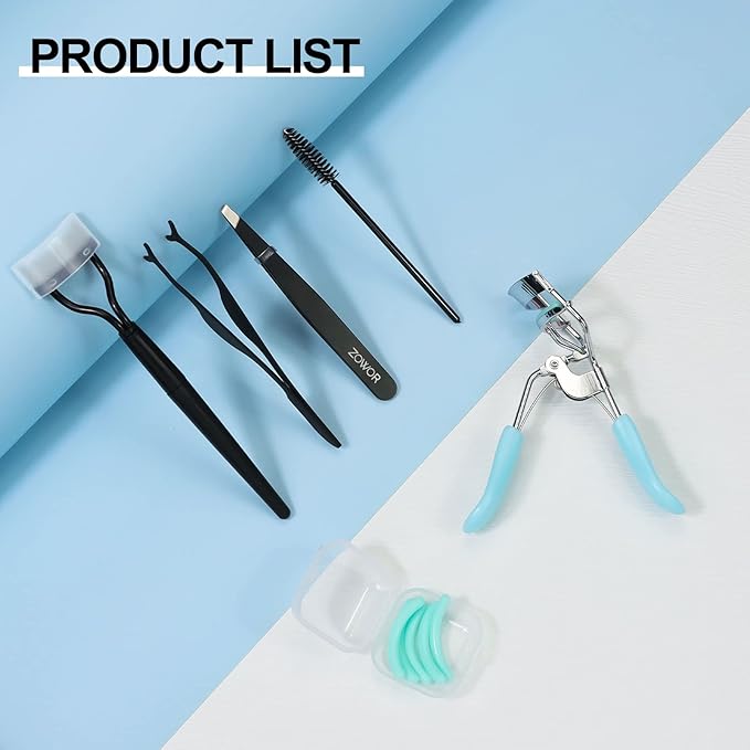 Eyelash Curler with Comb and Brush Fit All Eye Shape Curved Eyelash Curlers with 5PCS Silicone Refill Pad,Natural and Long Lasting Lash Curler for Women Make Up Gift(Blue)