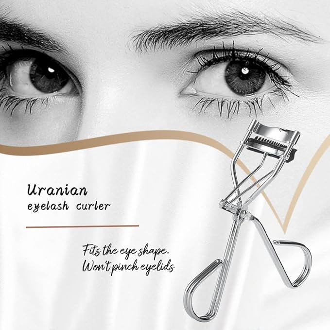 Uranian Eyelash Curlers with Built-in Comb Beauty Eyelashes Curlers Eyelash Cliper with 2 Replacement Silicone Refill Pads Premium Lash Curler Makeup Tool for Women (3 Silver-Black Comb)