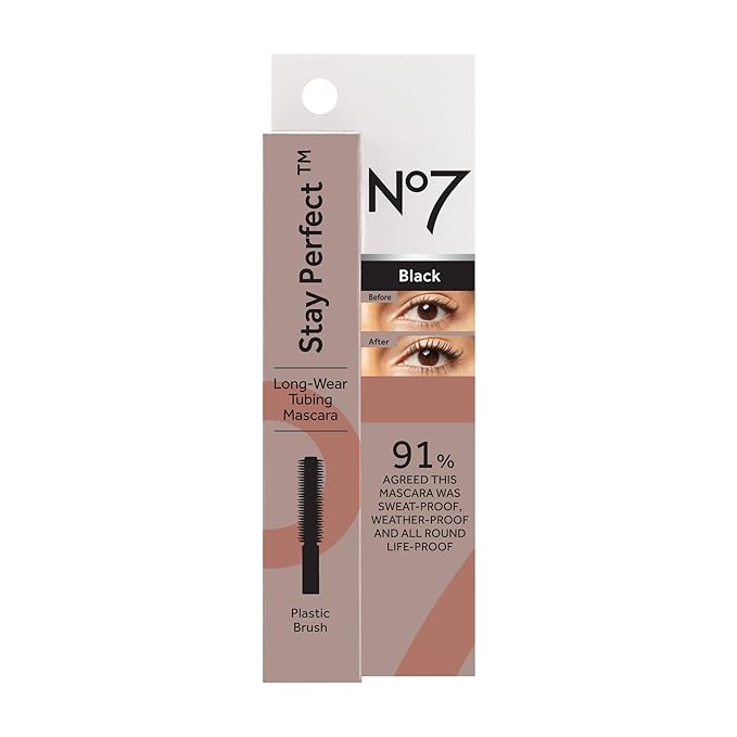 No7 Stay Perfect Mascara – Smudge-Free, Long-Lasting Volume Up to 24 Hours with Straight Brush – Rain & Tear-Proof (7ml)