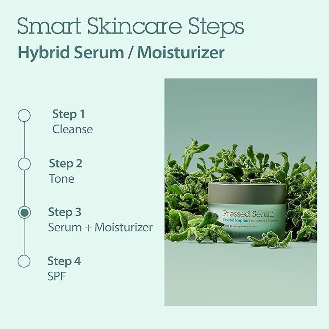BLITHE Pressed Serum Crystal Iceplant Face Moisturizing Gel - Kbeauty Best Skin Cream for Dry Skin, Korean Serum for Combination Skin & Redness Relief, Face Moisturizer for Dry Skin Cream 0.91 Oz