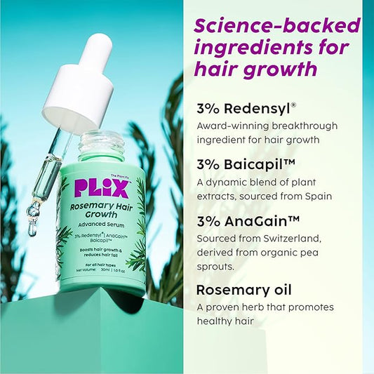 PLI.X - THE PLANT FIX Rosemary Hair Growth Serum with 3% Redensyl,4% AnaGain, 3% Baicapil,| Stimulates Hair Growth, improves hair Density & Thickens Hair | For Men & Women - 1.01 Fl Oz (30ml)