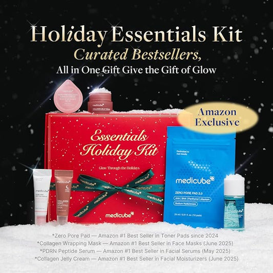 medicube Essentials Holiday Kit | 6-in-1 Mini Skincare Gift Set | Amazon Exclusive Trial Sizes for Radiant Skin | Travel Kit & Stocking Stuffers with Cleansing Oil, Toner Pads, Serum, Cream & Mask
