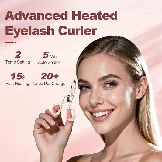 Heated Eyelash Curler Fast Heat up Within 15s, Electric Eyelash Curlers with 2 Temperature Modes for 24H Long-Lasting Eyelash Curls, Type-C Rechargeable Lash Curler, Quick Natural Curling Eye Lashes