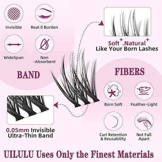 Lash Clusters Kit 10-18mm Mix D Curl DIY Extension Eye Natural Lashes False Wispy EyeLash Cluster with Bond & Seal, Glue Remover, Tweezers(U20)