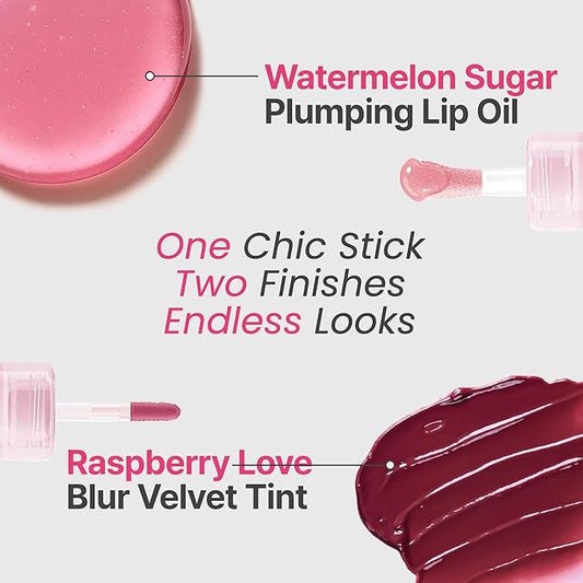 Epielle Herg Dual-Ended Korean Lip Tint & Lip Oil, Raspberry Love & Watermelon Sugar, Long-Lasting Matte Tint with Hydrating Lip Plumper, K-Beauty Makeup