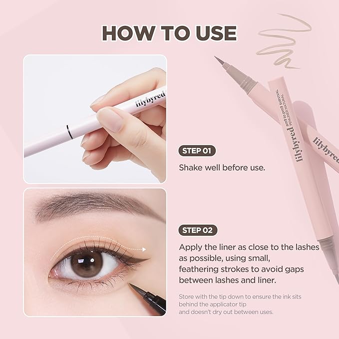 lilybyred AM9 to PM9 Survival Penliner Natural | Korean Soft Ash Tone Liquid Eyeliner, 0.1mm Ultra-Fine Brush, Quick-Dry, Smudge-Proof, Layerable Ash Pigment, Buildable Color, 0.035 oz. (02 Ash Brown)
