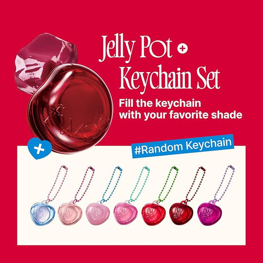 fwee Glowy Jelly Pot + Keychain SET | Dewy Jelly Lip & Blush Color, Tinted Glow Jelly Balm, Dewy Buildable Finish – Berry Jam (Peony Pink) | 0.14 oz