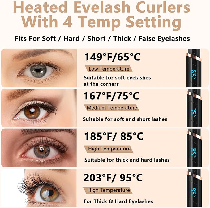 Heated Eyelash Curler, Electric Eyelash Curler, Rechargeable Lash Curler for Makeup Natural Curling Eye Lashes and 24 Hours Long Lasting - Black 2025 Updated New Model