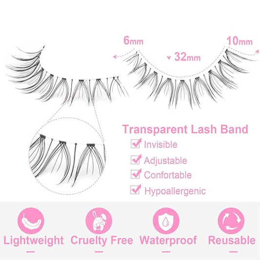 False Lashes Natural Look Short False Eyelashes Wispy 100% Handmade Clear Band Lashes Cat Eye Korean Faux Mink Strip Eyelashes Pack 14 Pairs