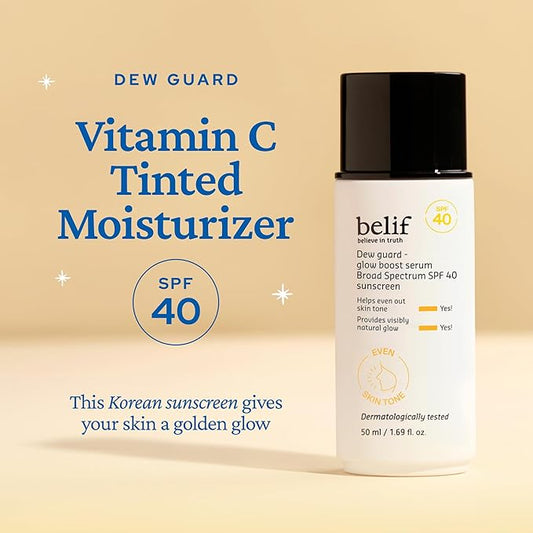 belif Dew Guard Vitamin C Glow Tint SPF 40 - Niacinamide, Hyaluronic Acid, Glow Booster + Serum + UVA/UVB Protection, Korean Tinted Mositurizer, 1.69 fl. oz