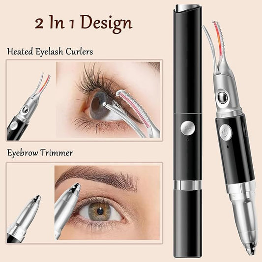 2 in 1 Heated Eyelash Curlers and Eyebrow Trimmer for Women, Electric Eyelash Curler with 2 Temperature Modes Anti-Burn USB Rechargeable Heated Eyelash Curler, Ideal Gift for Women HE88