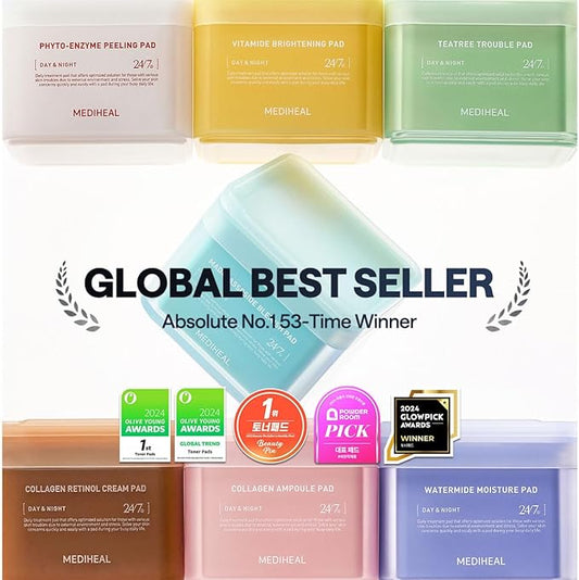 MEDIHEAL Teatree Trouble Facial Toner Pads with Tea Tree & Lactobacillus - Calming & Soothing for Sensitive & Acne Prone Skin - Vegan Face Gauze, 100 Pads