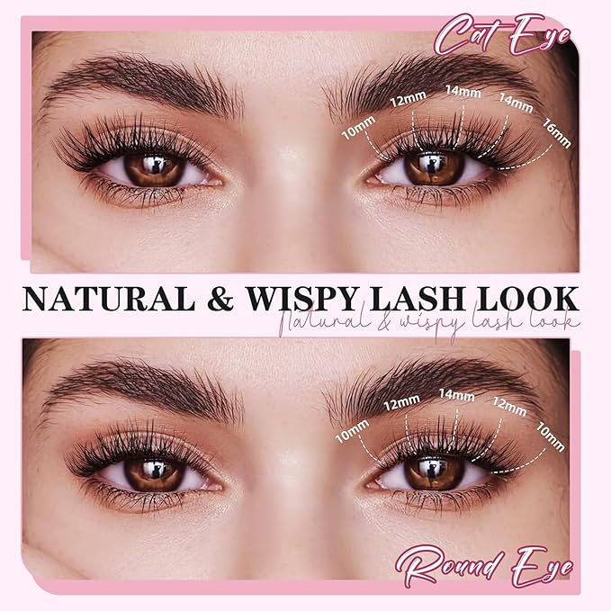 Natural Lash Clusters 10-18mm Mix D Curl DIY Extension Eye Natural Lashes False Wispy EyeLash Cluster (U26 Eyelashes Only)