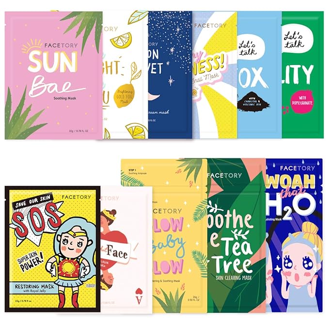 FACETORY K Beauty Face Mask Skin Care - FAVORITE 11 COLLECTION Sheet Mask Set | Natural Premium Korean Face Mask For All Skin Types - No Sulfates No Parabens (11 pc)