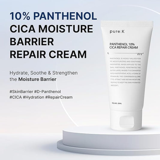 Panthenol 10% Cica Repair Cream, Hydrating Post-Acne Face Moisturizer for Sensitive Skin Barrier Repair, Korean Skincare (2.7 Fl Oz / 80ml)