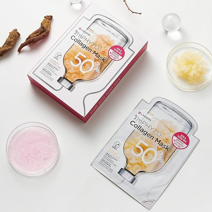 I'MPHYTO Leaders Facial Mask 10 Sheet Collagen Vegan Mask | Plant-Derived Collagen | Elasticity & Lifting Skin Care | Certified Vegan | Intensive Hydration | Natural Cellulose Sheet