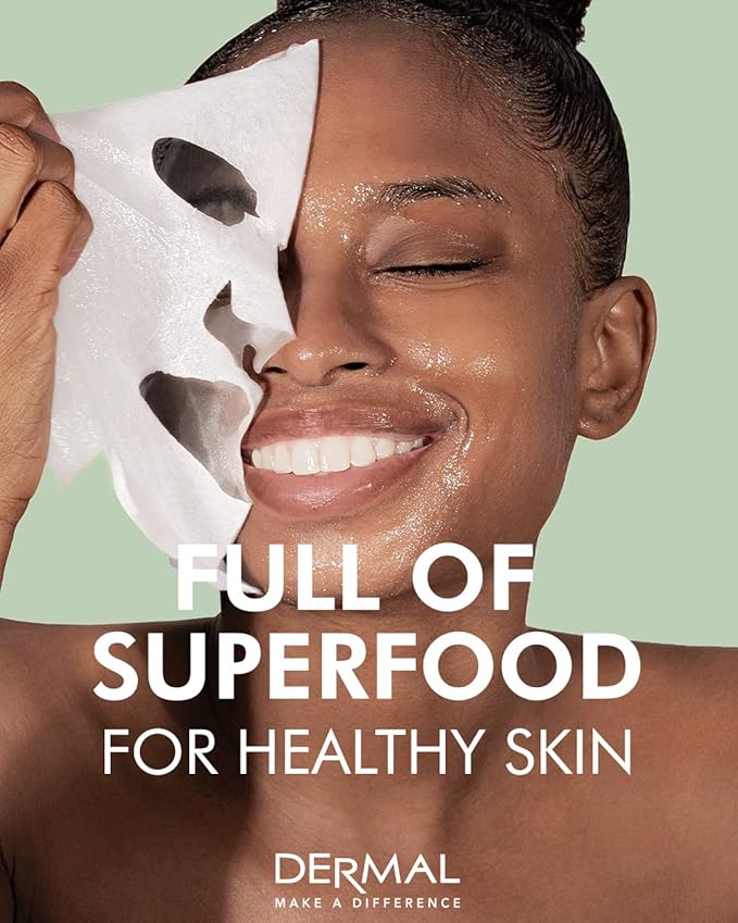 DERMAL Super Food Face Masks Skincare- 12 Pack Facial Sheet Mask for a Glowing Refreshing Skin- Moisturizing Sheet Masks for Face Enriched with Natural Ingredients for All Skin Types