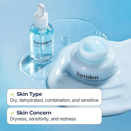 Torriden DIVE IN Serum 1.69 fl.oz. + Soothing Cream (Jar) 3.38 fl.oz. | Hyaluronic Acid Care Set | Deep Hydrating Skin Care to Get Glass Skin