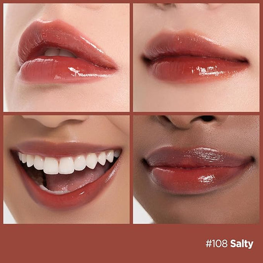 Laka Fruity Glam Tint, Glowing Lip Stain with Wide Color Spectrum, Hydrating & Lightweight Texture, Long-Lasting Bold Stain, Non-Sticky, Vegan, K-Beauty (#108 Salty, 1.9g/0.07oz)